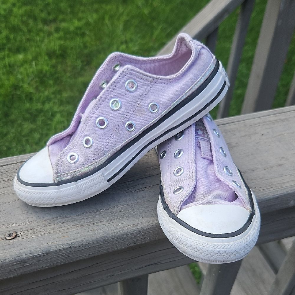 Converse Kids Purple Canvas Sneakers With Irridescent Trim Size 12